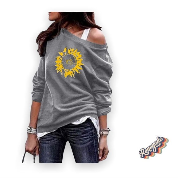Tops - 🚨 Off Shoulder Sunflower Sweatshirt Size XL